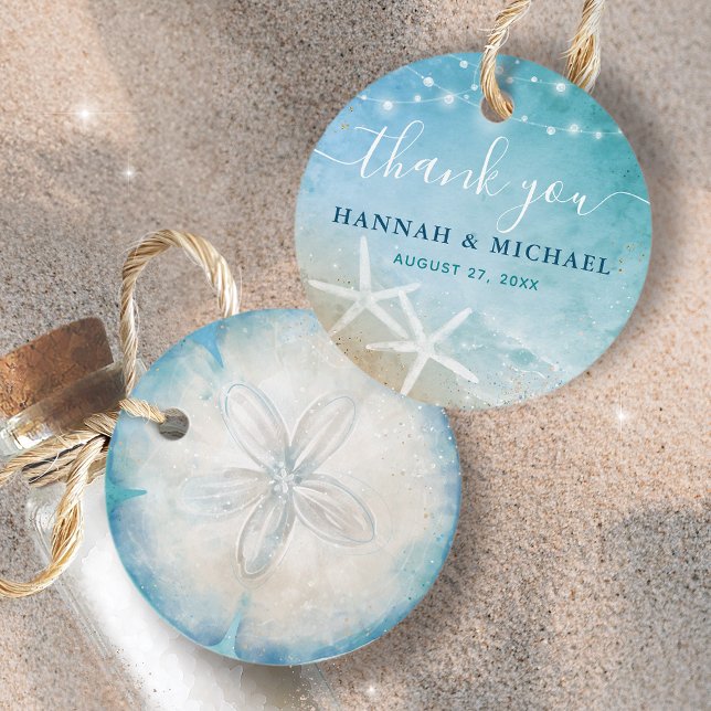 Elegant Sand Dollar Thank You Beach Wedding Favor Tags (Personalized beach sand dollar favor tags to share your love and thanks.)