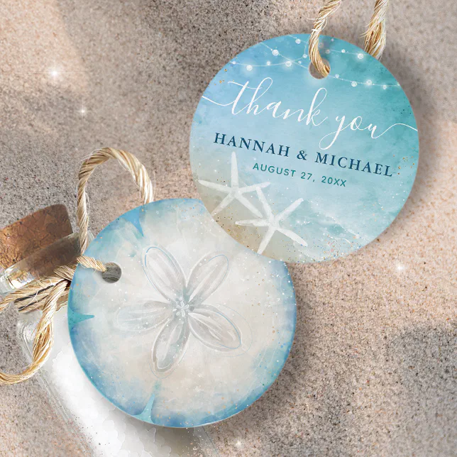 Elegant Sand Dollar Thank You Beach Wedding Favor Tags | Zazzle