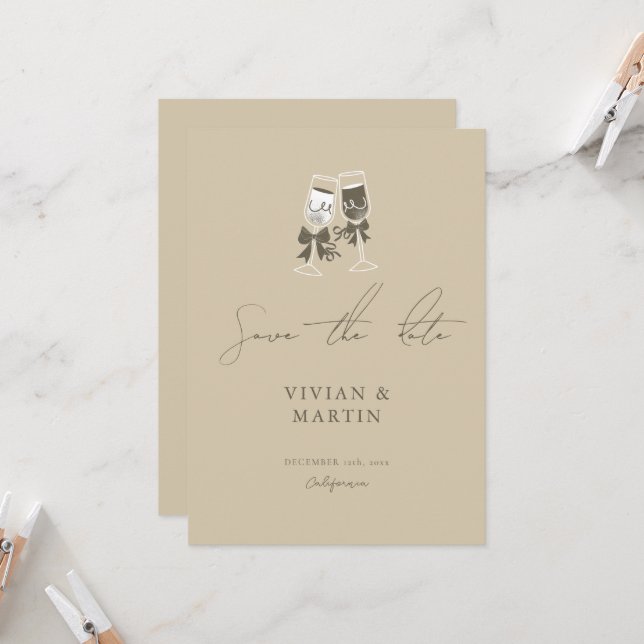 Elegant Sand Green Save The Date Invitation (Front/Back In Situ)