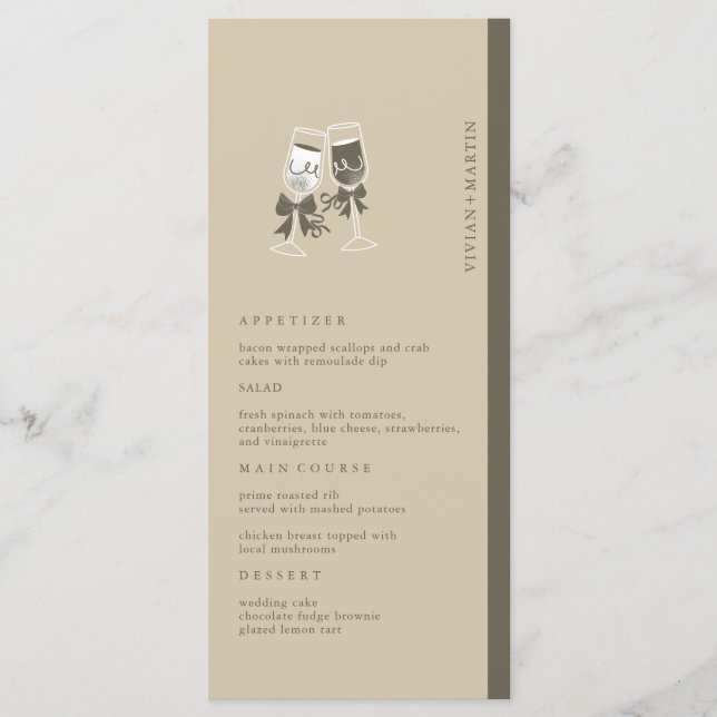 Elegant Sand Green Wedding Menu (Front)