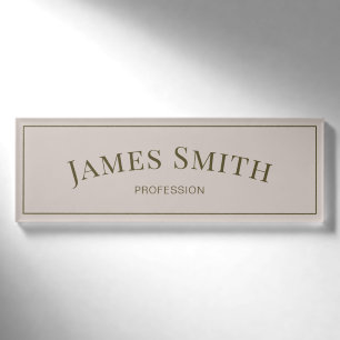 Elegant Sand Grey Gold Minimalist Professional Name Tag