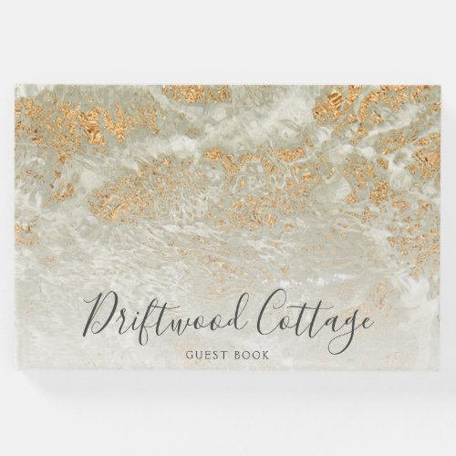 Elegant Sand Marble Gold Glitter Beach House Guest Book