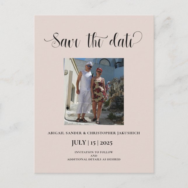 Elegant Sand Photo Save the date Invitation Postcard (Front)