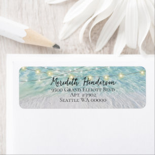 Elegant Sandy Beach SeaGlass Lights Script Wedding Label