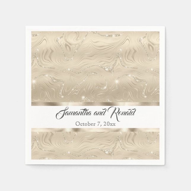 Elegant Sandy Gold Faux Foil Wedding Napkins (Front)