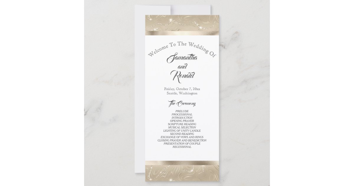 Elegant Sandy Gold Faux Foil Wedding Program | Zazzle