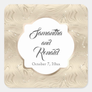Elegant Sandy Gold Faux Foil Wedding Square Sticker