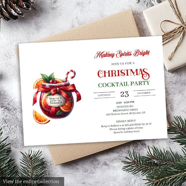 Elegant sangria Christmas cocktails party invite (Elegant mojito Christmas cocktails party invite

)