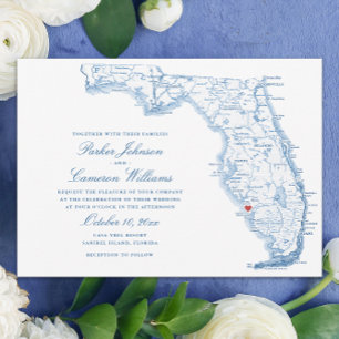Elegant Sanibel Island Florida Map Wedding Invitation