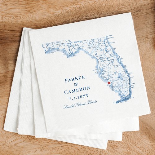 Elegant Sanibel Island Florida Map Wedding  Napkins