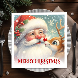Elegant Santa and Rudolph Christmas Dinner Party   Napkins