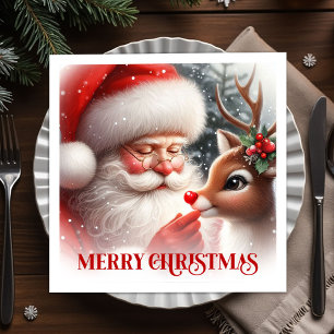 Elegant Santa and Rudolph Christmas Party Dinner  Napkins