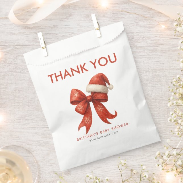 Elegant Santa Baby Shower Red Bow Christmas Favor Bag (Clipped)