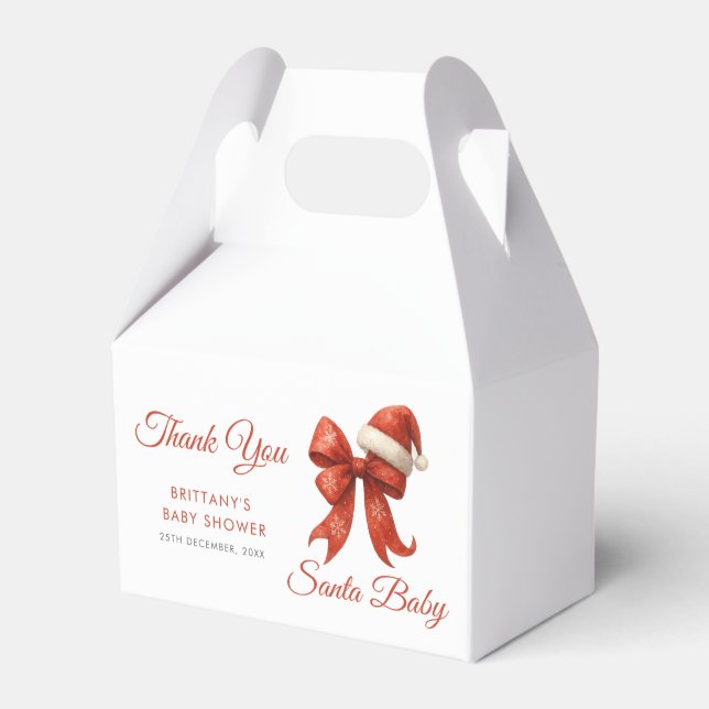 Elegant Santa Baby Shower Red Bow Christmas Favor Boxes (Front Side)