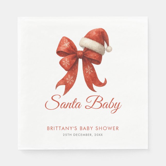 Elegant Santa Baby Shower Red Bow Christmas Napkins (Front)