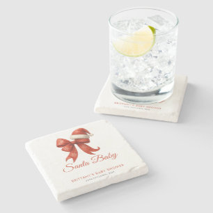 Elegant Santa Baby Shower Red Bow Christmas Stone Coaster