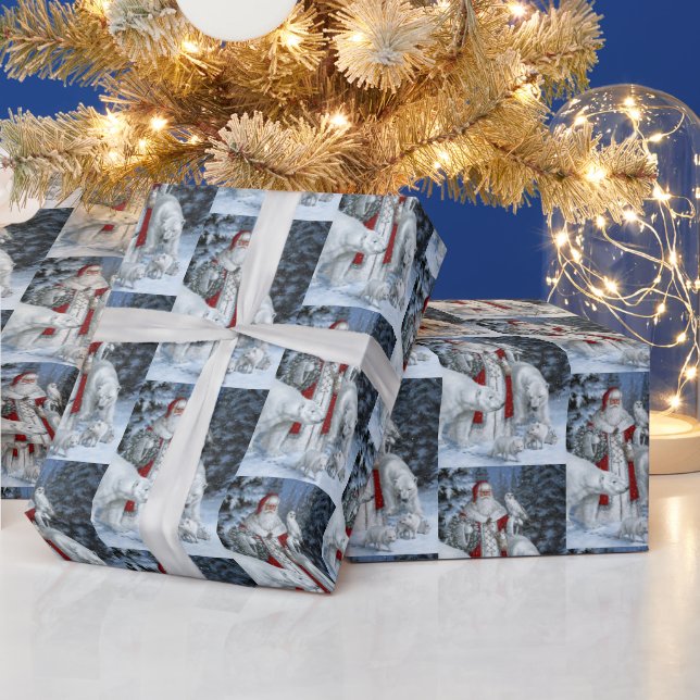 Elegant Santa Claus and Polar Bears Christmas Wrapping Paper (Holidays)