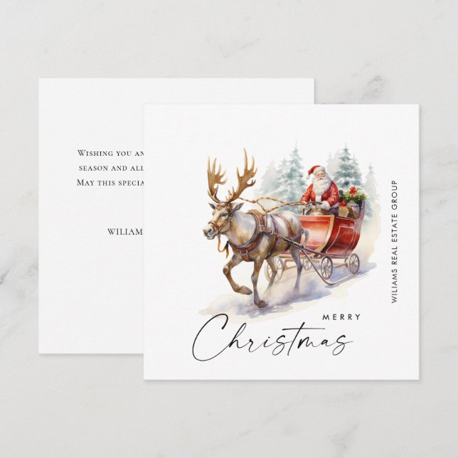 Elegant Santa Claus Christmas Deer Corporate Holiday Card (Front/Back)