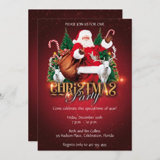 Elegant Santa Claus Christmas Party Invitation (Front/Back)