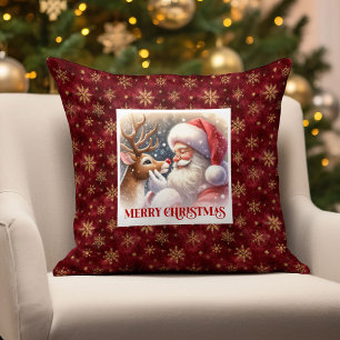 Elegant Santa Claus Rudolph Cute Classic Christmas Throw Pillow