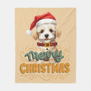 Elegant Santa dog Merry Christmas Retro Mustard Fleece Blanket