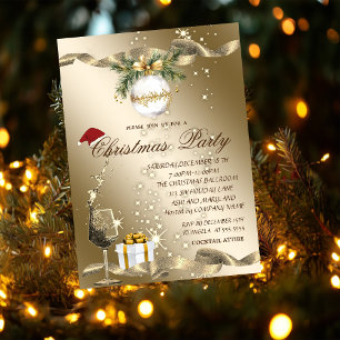 Elegant,Santa Hat,Glass,Ball Corporate Christmas Invitation