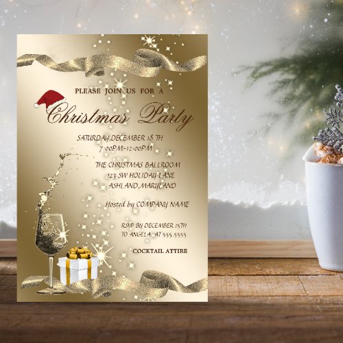 ElegantSanta HatGlassCorporate Christmas Party Invitation