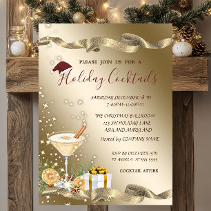 Elegant,Santa Hat,Orange Cocktail Christmas Invitation