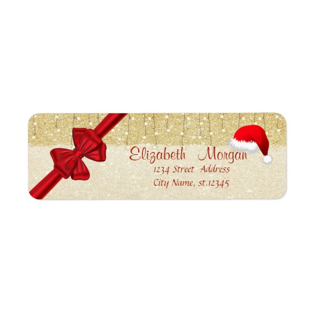 Elegant ,Santa Hat,Red Bow ,Gold  Glittery Label (Front)