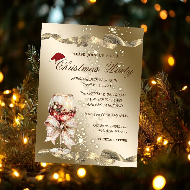 Elegant,Santa Hat,Wine Glass Christmas Party Invitation (Creator Uploaded)