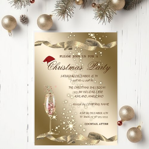 ElegantSanta HatWine Glass Christmas Party Invitation