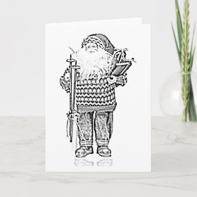 Elegant Santa in Festive Sweater, Holiday Sketch Card (Front)