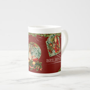 Elegant Santa Saint Nicholas Believe Swirl Vintage Bone China Mug
