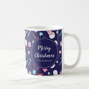 Elegant Santa Snowman Candy Cane Christmas Pattern Coffee Mug