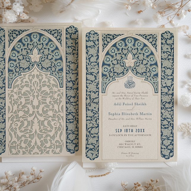 Elegant Sapphire and Cream Islamic Lace Wedding Invitation (Creator Uploaded)