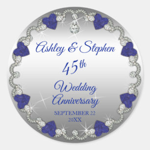 Elegant Sapphire and Diamonds 45th Anniversary Classic Round Sticker