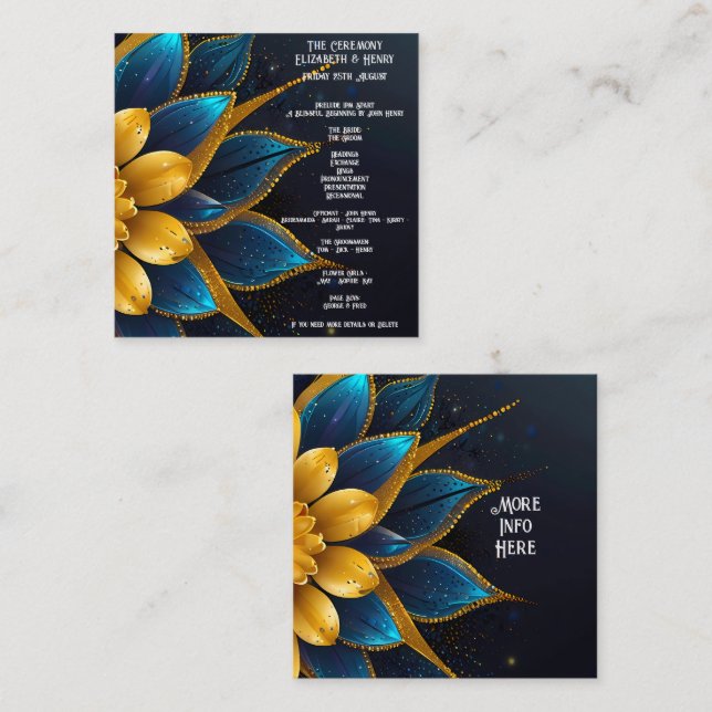 Elegant Sapphire and Gold Floral Wedding Enclosure Card (Front/Back)