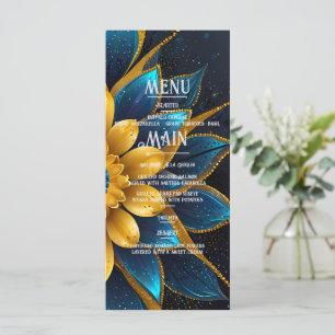 Elegant Sapphire and Gold Floral Wedding Menu