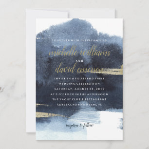 Elegant Sapphire and gold   Nautical Wedding Invitation
