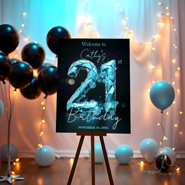 Elegant Sapphire Blue and Black 21st Birthday Foam Board (Creator Uploaded)