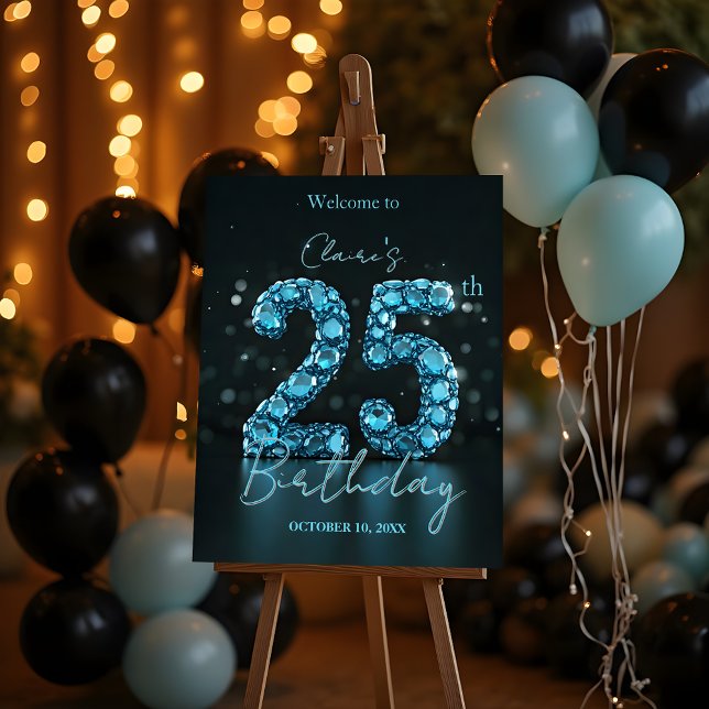 Elegant Sapphire Blue and Black 25th Birthday Foam Board (Creator Uploaded)