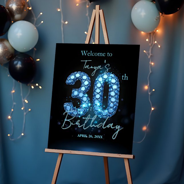 Elegant Sapphire Blue and Black 30th Birthday Foam Board (Creator Uploaded)
