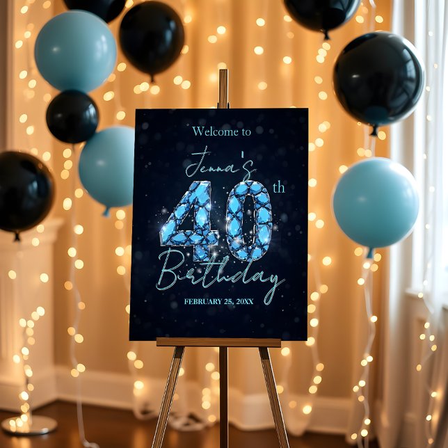 Elegant Sapphire Blue and Black 40th Birthday Foam Board (Creator Uploaded)