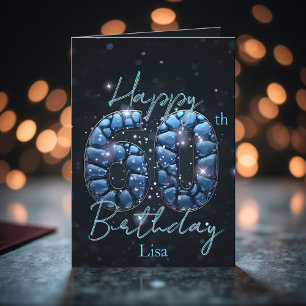 Elegant Sapphire Blue and Black 60th Birthday Card