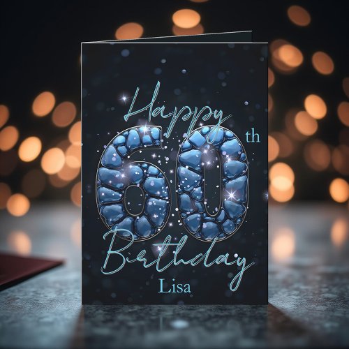 Elegant Sapphire Blue and Black 60th Birthday