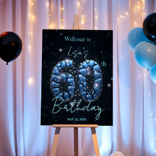 Elegant Sapphire Blue and Black 60th Birthday Foam Board