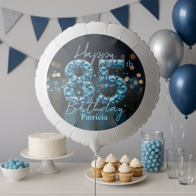 Elegant Sapphire Blue and Black 85th Birthday Balloon (Creator Uploaded)