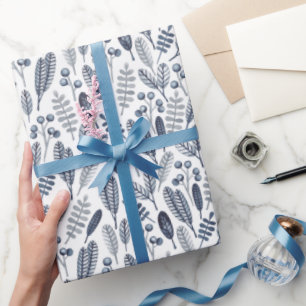 Elegant Sapphire Blue Botanicals Wrapping Paper