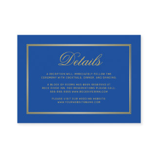 Elegant Sapphire Blue Gold Script Monogram Wedding Enclosure Card