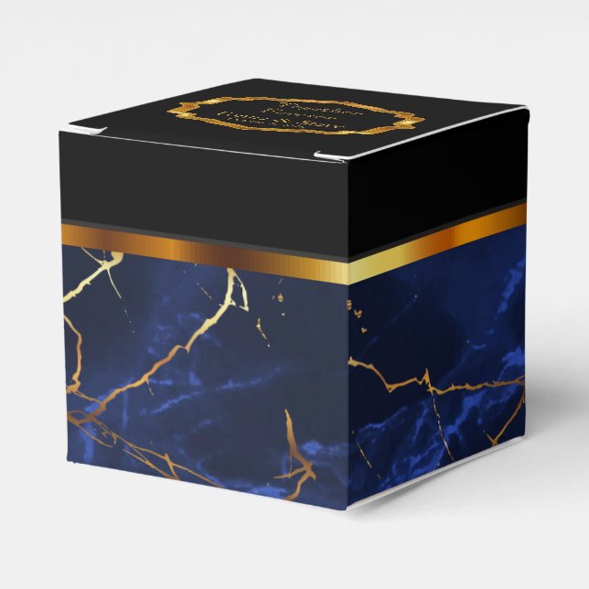 Elegant Sapphire Blue Marble and Gold Favor Box (Front Side)